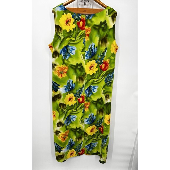 Vtg Hawaiian Cotton Dress 22W Multicolor Green Floral Tropical Beach - Picture 5 of 12